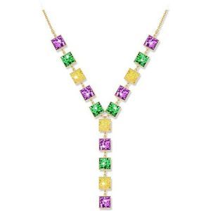 Mardi Gras Necklace Glitter Purple green Gold Block Y Drop Necklace